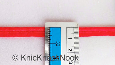 2mm Flanged Insertion Piping on 9mm Band, Red Art Silk Fabric Trim